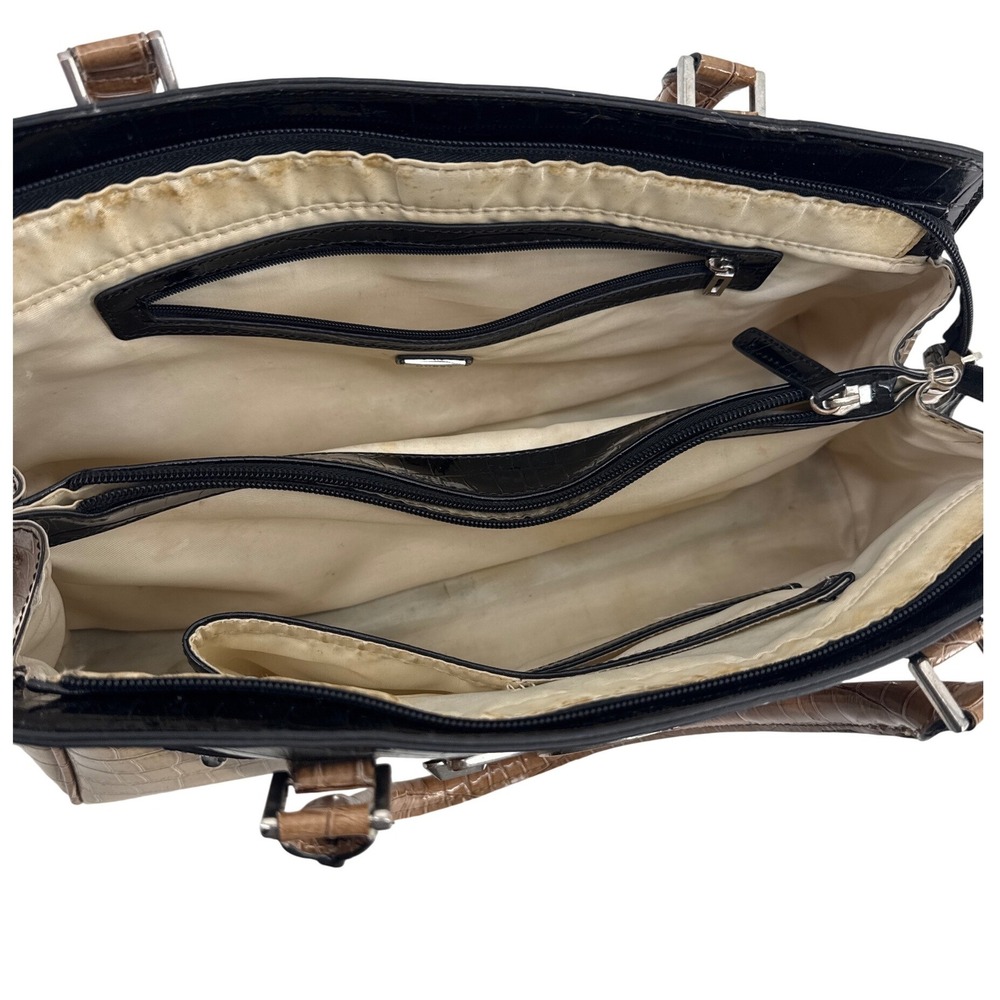 Guess Shoulder Bag Women's Tan Black Vintage Croc Embossed Logo Buckle Satchel - Picture 5 of 7
